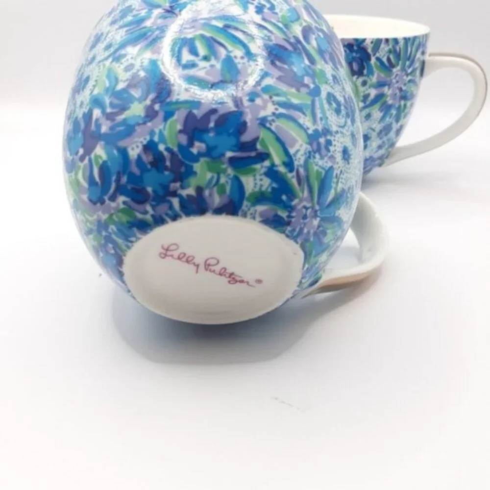 Lilly Pulitzer Ceramic Mugs | Set of 2 | 12 oz | Blue-Green Floral Print with Go - Picture 6 of 9